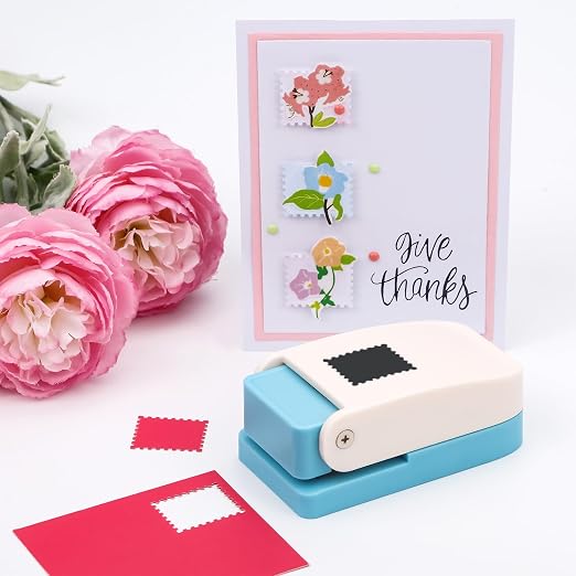 BAOFALI 3Pcs Stamp Puncher, 1X0.8inch Rectangular Postage Stamp Punch, Scalloped Rectangle Lever Action Paper Punches for Crafting Scrapbooking DIY Scrapbooking Journaling Card Making