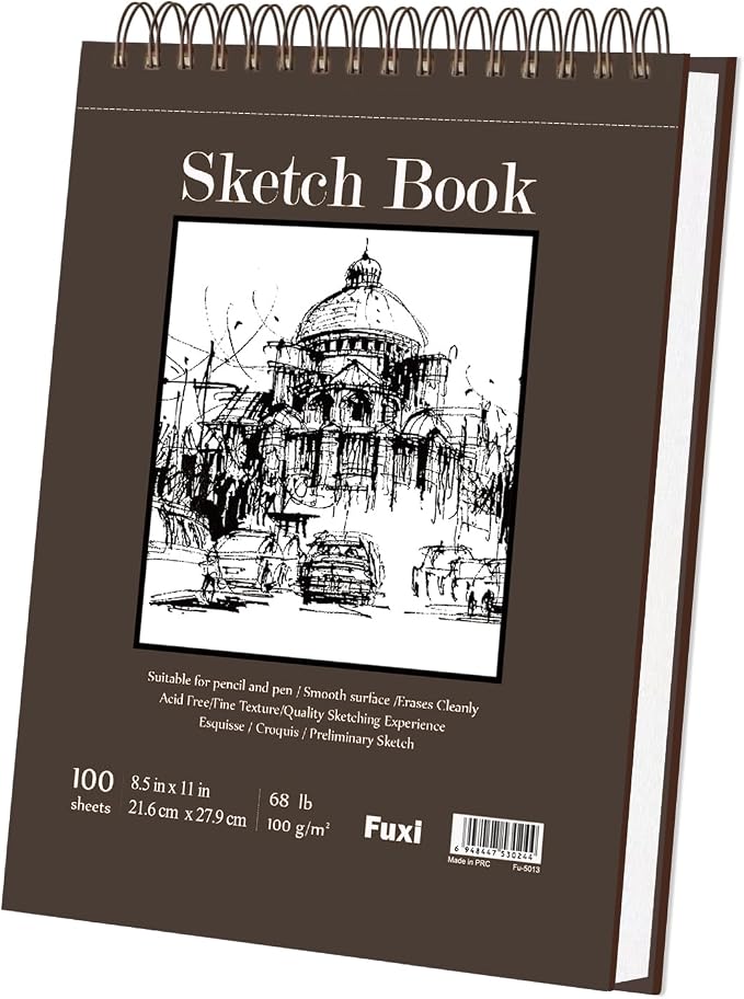 Fuxi Sketch Book 8.5x11, Top Spiral-Bound Sketchbook, 100Sheets_68lb/100gsm | Acid-Free Thick White Drawing Paper Pad for Kids, Blank Artist Sketch Pads for Drawing, Illustration, Art Class Students