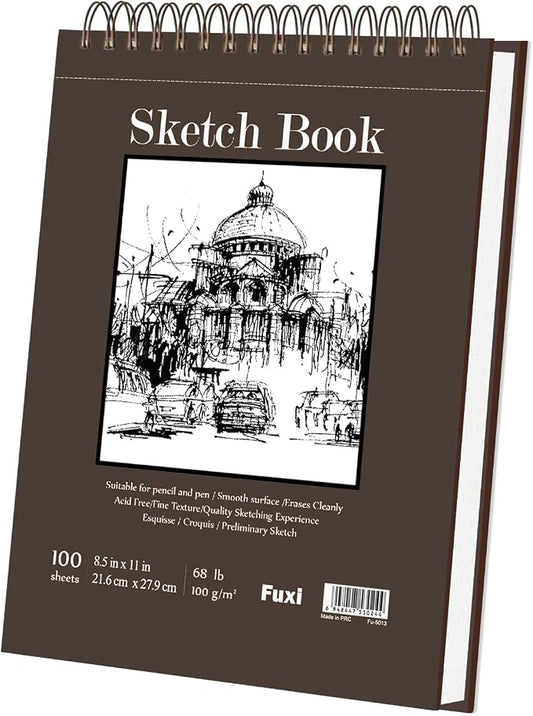 Fuxi Sketch Book 8.5x11, Top Spiral-Bound Sketchbook, 100Sheets_68lb/100gsm | Acid-Free Thick White Drawing Paper Pad for Kids, Blank Artist Sketch Pads for Drawing, Illustration, Art Class Students