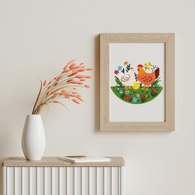 Louise Maelys Chicken Embroidery Kit for Beginners Farmhouse DIY | Cross Stitch Kits Include Pre-Printed Fabric, Embroidery Hoop, Threads, Needles and Guide. Needlepoint Kit for Beginners