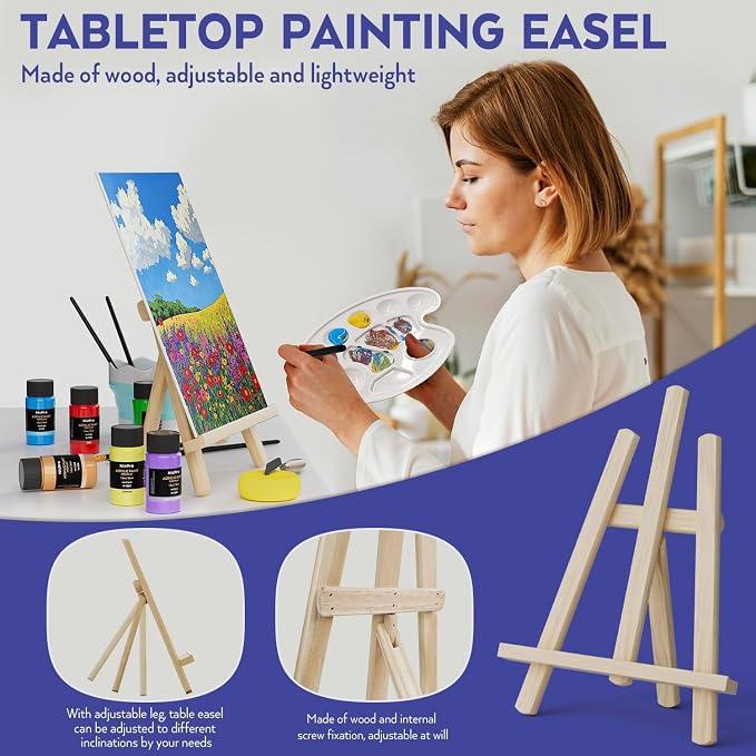 Nicpro 80PCS Acrylic Paint Canvas Set for Adults with 36 Paints (36ML) | Art Painting Supplies Kit, Table Wood Easel, 10 Canvas Panels, 12 Paint Brushes, Paper Pad, Cup, Palette, For Beginner Artist