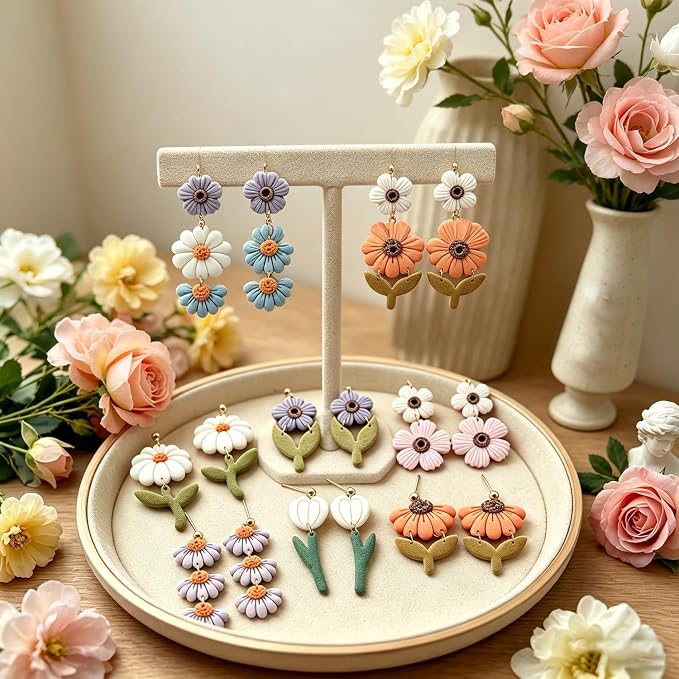 12 Pcs Floral Polymer Clay Cutters Set - Daisy & Flower Shaped Clay Cutters for Polymer Clay Jewelry Making, Fit Romantic Valentine's Day Gift for Wife, Friends & Sisters
