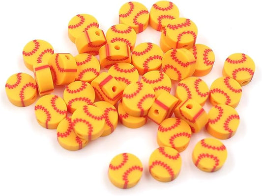 100 Pcs Polymer Clay Beads Mixed Heishi Spacer Beads Supplies for DIY Bracelet Earring Necklace Jewelry Making (Yellow Baseball)