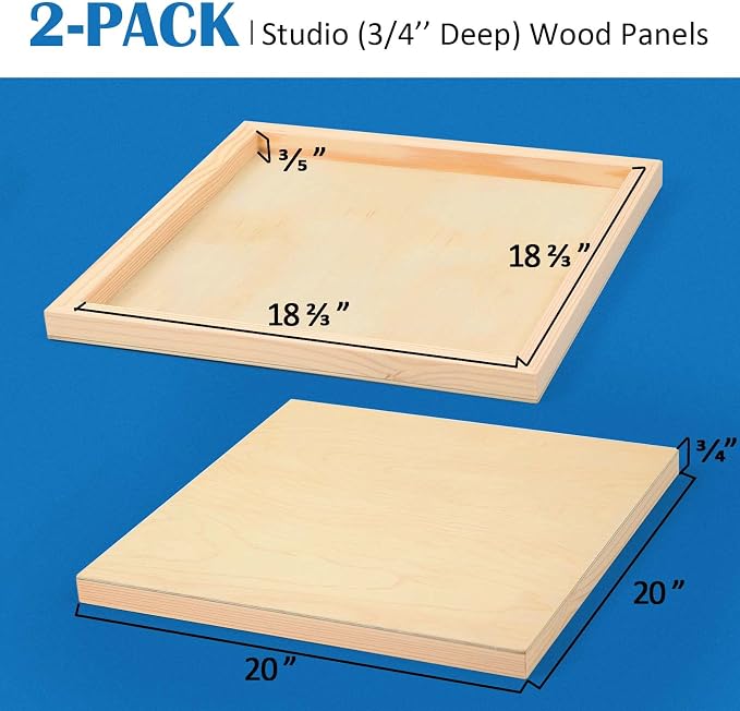 Falling in Art 2 Pack 20x20 Unfinished Birch Wood Panels Kit for Painting | Studio 3/4’’ Deep Wood Canvas, Cradle Boards for Acrylic Pouring, Art, Crafts, Epoxy Resin, Laser Engraving Cutting