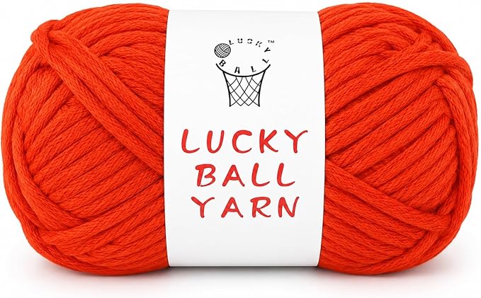 LUCKY BALL Yarn for Crocheting, 100g / 109 yd 70% Cotton 30% Nylon #5 Bulky Tube Yarn, Soft Crochet & Knitting Yarn for Bags, Hats, Socks, Sweaters, Blankets(Red)