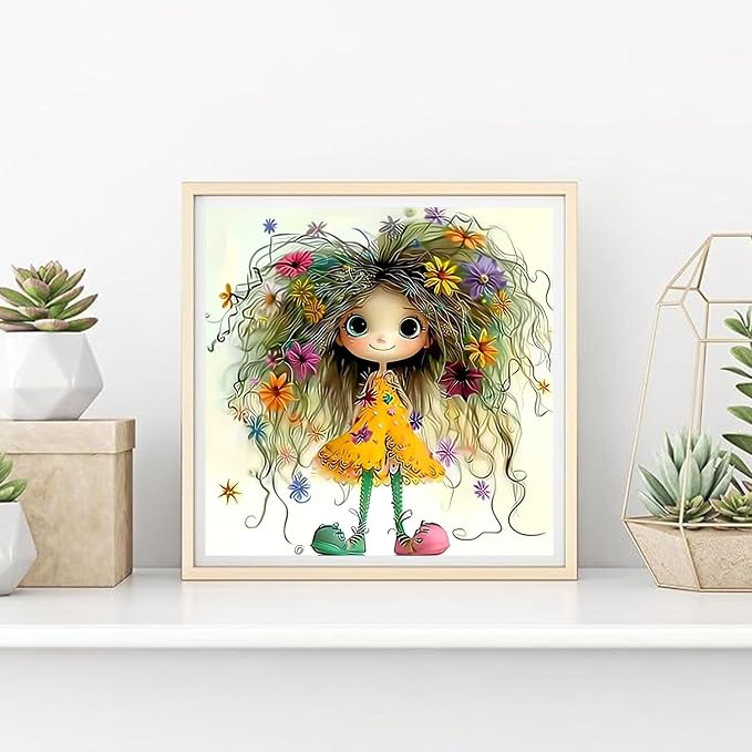 XUCNWL Diamond Art Kits,Whimsical Girl with Floral Hair Diamond Painting