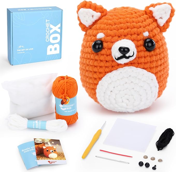 Crochet Kit for Beginners: Shiba Inu Crochet Kit, All You Need in, Include Easy Knitting Soft Yarn, Step-by-Step Video, Hook, Birthday Gift for Adults, Teens