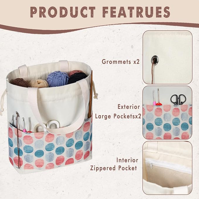 TOGETRUE Yarn Bag, Knitting Crochet Tote Bag, Yarn Storage Bags Organizer, Crochet bags for Crocheting Project, Store Skein Ball, Short Knitting Needle (Medium, Point Shape)