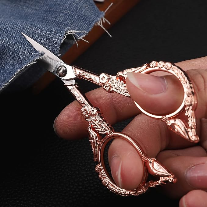 YOUGUOM Sewing Embroidery Scissors, Small Craft Shears with Cover | Vintage, Sharp Pointed Tip, for Needlework, Cross Stitch,Crochet, Handicraft DIY Tool, 4.6in, Rose Gold, Little Bird