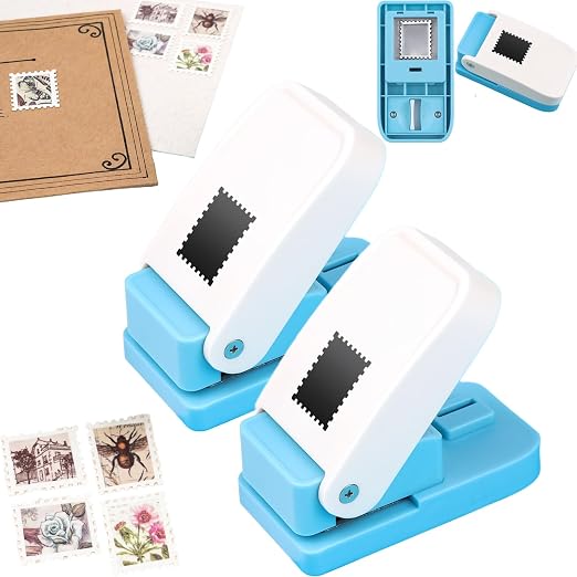 2 Pcs Stamp Paper Punch, 1x0.8 inch Postage Stamps Shape Craft Punches, Lever Action Crafts Cutter Hole Puncher for Crafting Card Making DIY Scrapbooking Arts Crafts Supplies Tools