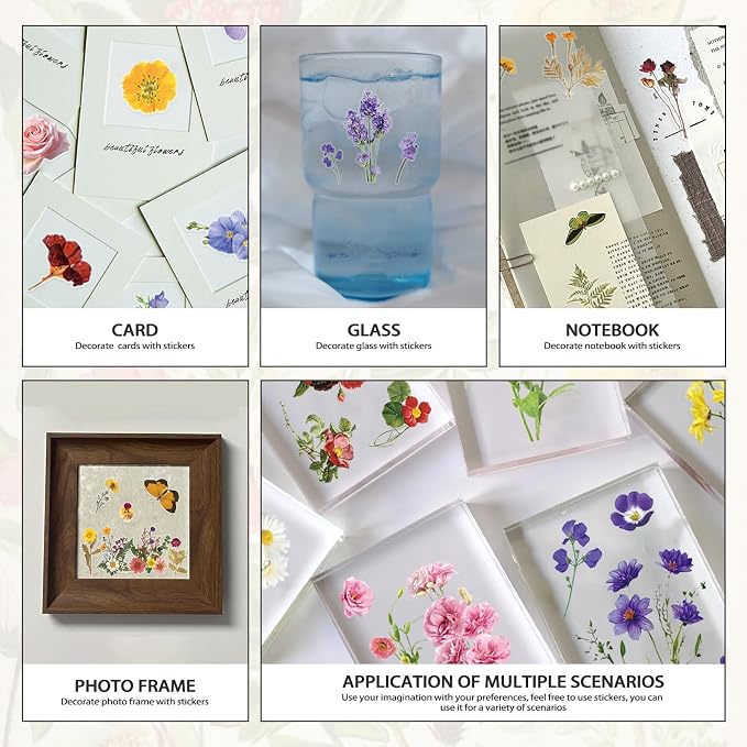 PRSTINCOL Flower Sticker Book, 40 Sheets 470pcs Floral Botanical Themed Journaling Supplies for Scrapbooking Supplies Aesthetic Junk Journal Craft DIY Craft Card Making Laptop