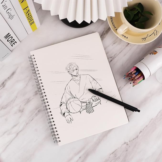 DSTELIN 10 x 7.5 Inch Sketch Book for Drawing, 50 Sheets 100GSM Acid-Free Thick Paper, Mix Media Spiral Bound Sketch Pad for Pencil and Pen