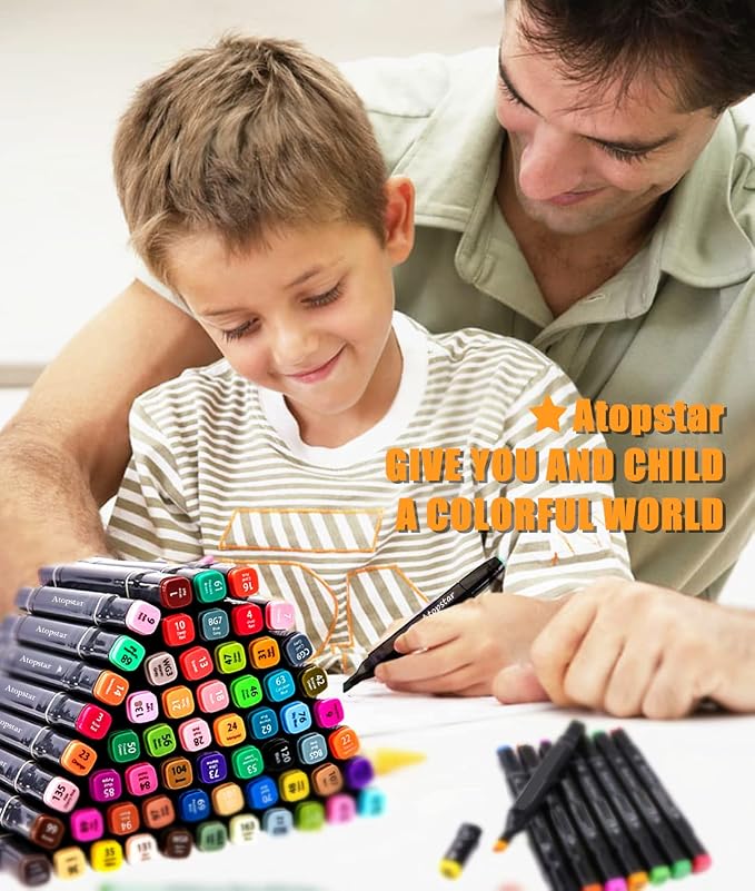 ATOPSTAR 120 Colors Alcohol Markers Artist Drawing Art Markers for Kids Dual Tip Markers for Adult Coloring Painting Supplies Perfect for Gift(120 Black Shell)