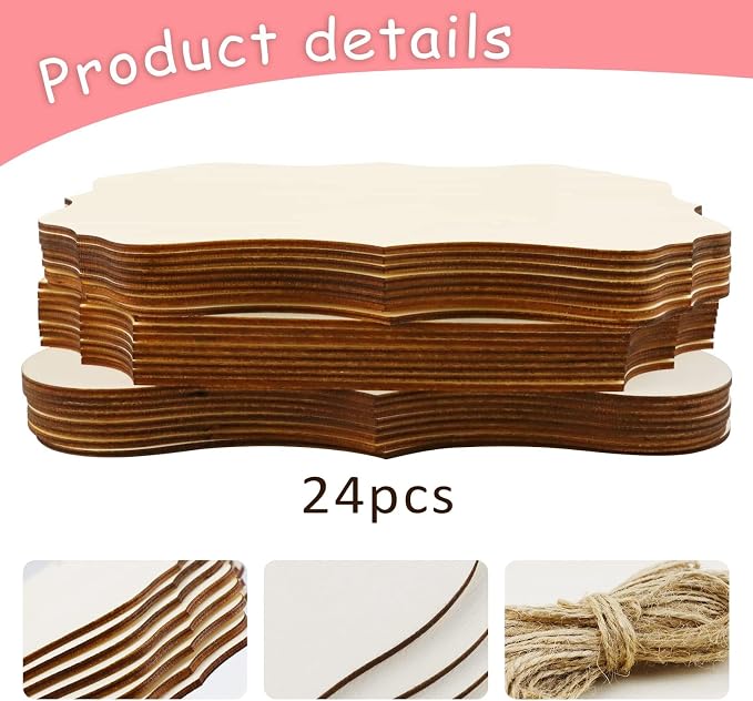 FSWCCK 24 Pieces Unfinished Hanging Wood Sign Blank with Ropes, Rectangle Blank Wood Sign Plain Hanging Craft Door Signs Wall Art Farmhouse Wooden Sign for Door Wall Art Decoration (3 Style)