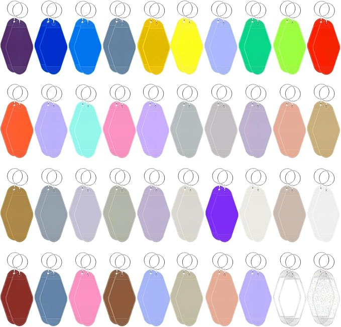 LOTMER 20/30/40/80 PCS Hotel Keychain Blank with Key Rings, 60 Colors Motel Key Chains for DIY Keychains