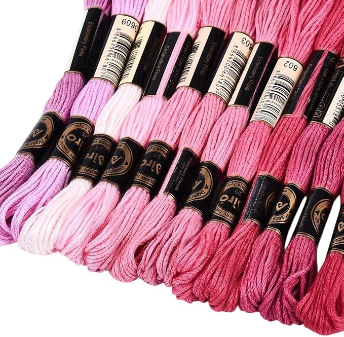 12 Skeins 105 Yards 6 Strands Pink Embroidery Floss Friendship Bracelet String Threads Variegated Gradient Polyester Cross Stitch Thread Yarn Set for Jewelry Hand Sewing Knitting Craft DIY