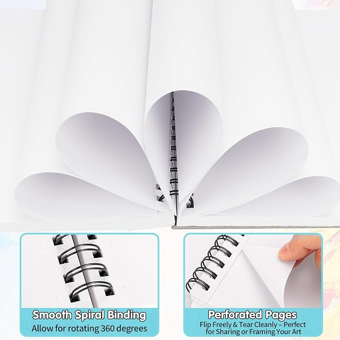 FIXSMITH 9"X12" Sketch Book, 100 Sheets, 68 lb/100gsm,4 Pack Blue | Acid Free Drawing Paper | Spiral Bound Artist Sketch Pad | for Kids, Beginners, Artists & Professionals | Bright White