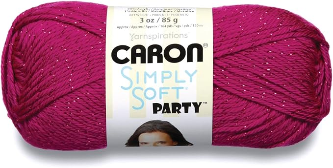 Caron Simply Soft Party Acrylic Yarn for Crocheting Soft, Fuchsia, 3-Pack