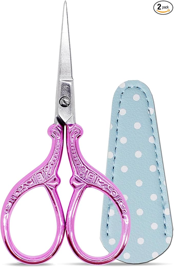 3.6 inch Embroidery Scissors with Sheath Sharp Sewing Crochet Cross Stitch | Craft Scissors with Leather Cover Stainless Steel Sewing Scissors for Needlework DIY Craft Thread Cutting Multi Purpose