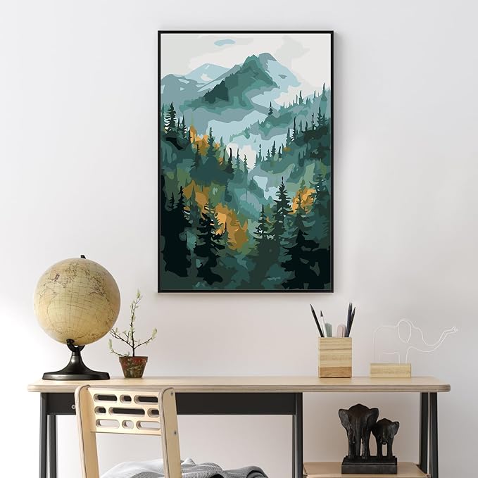 Yezavesu Framed Paint by Numbers Kit for Adults Beginner & Kids Ages 8-12, Mountain Paint by Numbers with Frame, DIY Number Painting for Adults Watercolor Forest for Home Wall Decor Gift 8X 12 inch | For Adults Beginner & Kids Ages 8-12, With Frame Can...