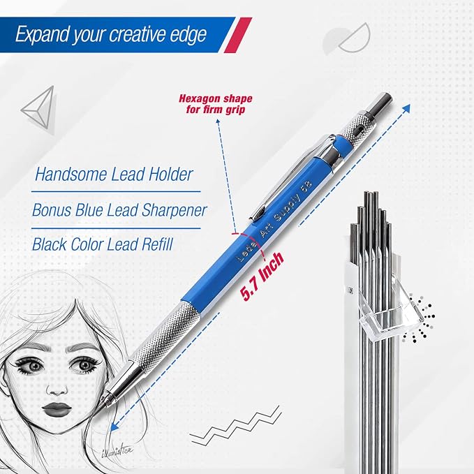 Leda Art Supply 2.0 mm Mechanical Drafting Pencil Set, Drawing, Sketching