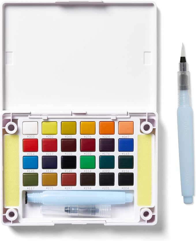 SAKURA Koi Pocket Field Sketch Kit, 24 Colors, with Water Brush | Watercolor Sets for Painting On the Go, Includes Water Brush, Sponge, and Mixing Palette, Portable Travel Art Kit