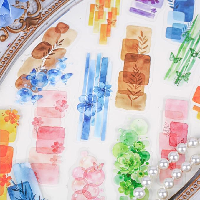 120 Pcs Watercolor Aesthetics Creative Stickers for Scrapbooking