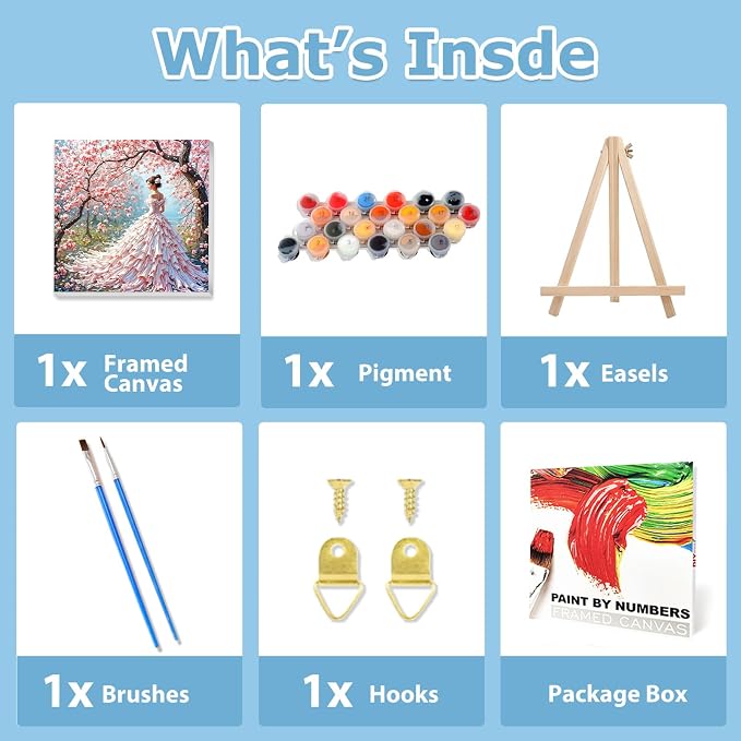 Woman Paint by Numbers Kit for Adults Beginner, Paint by Numbers 10x10 Inch | Framed Paint by Numbers with Easel, Acrylic Painting by Numbers, DIY Arts and Crafts for Gifts or Home Decor