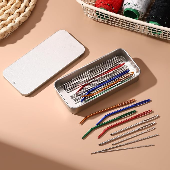 Goktvai 47pcs Knitting Tools Set, 30 Yarn Snag Repair Needles (15 Short +15 Long) 9 Large Eye & 8 Bent Tapestry Needles with Storage Box for Crochet Repair Sweater & Fabric Maintenance Accessories