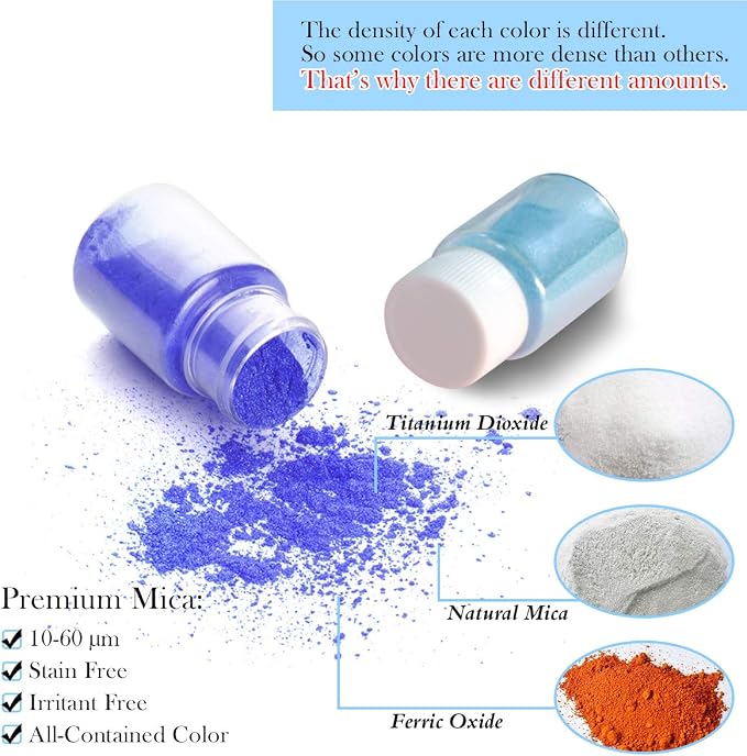 SEISSO Mica Powder, 15 Colors for Resin, Soap Making, Candles and Slime Dye