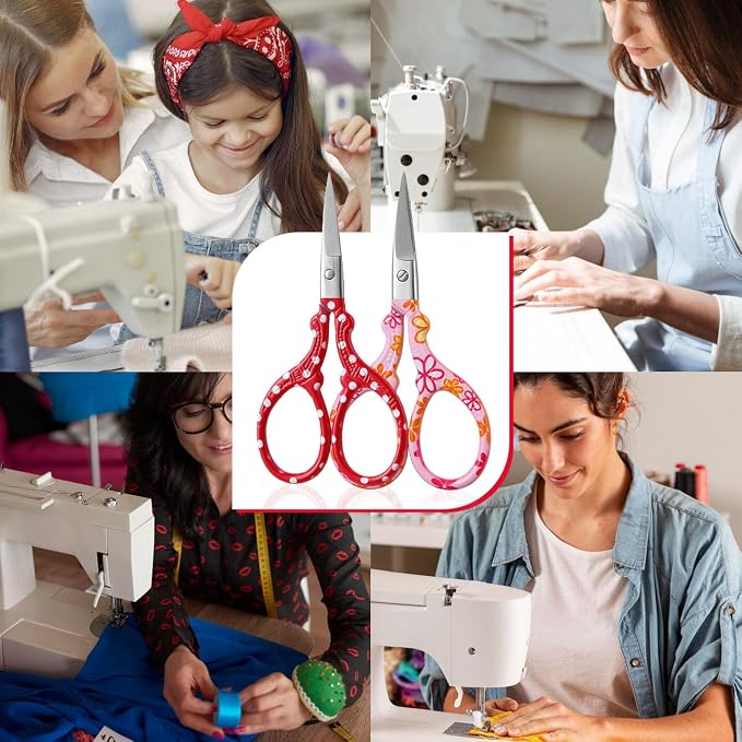 2PCS Sewing Embroidery Scissors, 3.6 Inches Sharp Stainless Steel Crochet Scissor Craft Scissors for Cross Stitch Supplies, Crochet Accessories, Paper Cutting,Threading & Needlework DIY(Red+Pink)