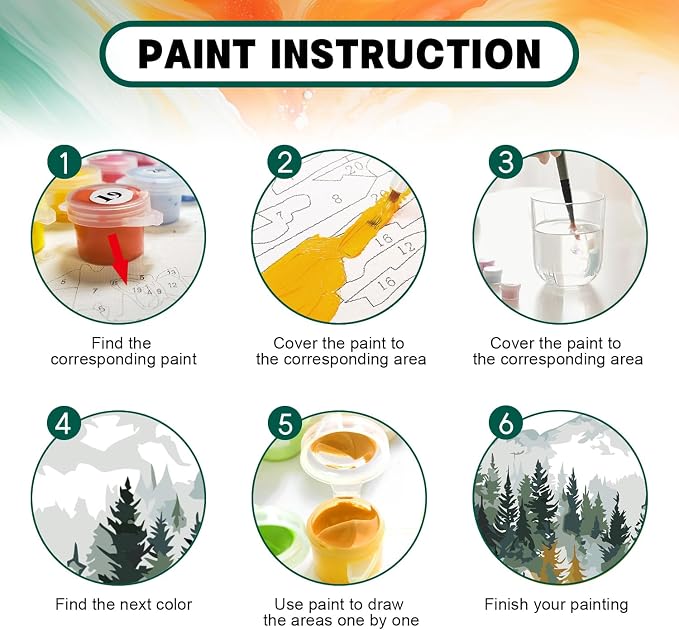 Framed Paint by Numbers Kit for Adults Beginner & Kids Age 8-12, Easy Landscape Adult Paint by Number Kits on Canvas, DIY Acrylic Forest Number Painting for Adults Mountain for Home Decor 8x12 Inch