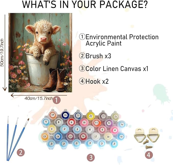 MBNTJHT DIY Cute Cow Paint by Numbers Kit for Adults Beginners,Simple Highland Cow Paint by Number Kits on Canvas,Flowers Digital Oil Painting Kits for Home Wall Decor 16X20 Inch.