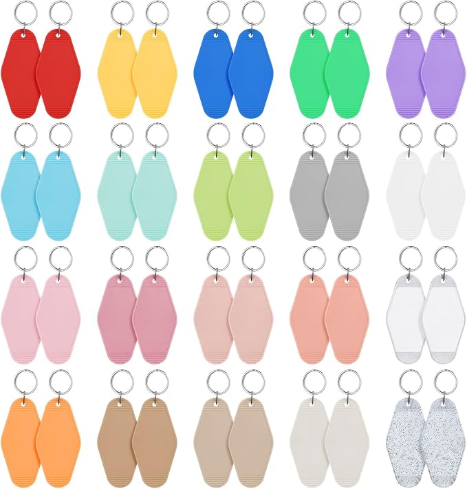 LOTMER 20/30/40/80 PCS Hotel Keychain Blank with Key Rings, 60 Colors Motel Key Chains for DIY Keychains