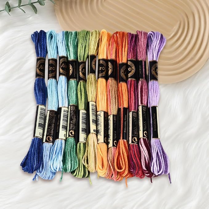 12 Skeins 105 Yards Colorful Cross Stitch Floss Embroidery Threads Polyester Friendship Yarn Rainbow 6 Ply Embroidered String for Sewing Making Bracelets Clothes Stitching Decor Craft DIY