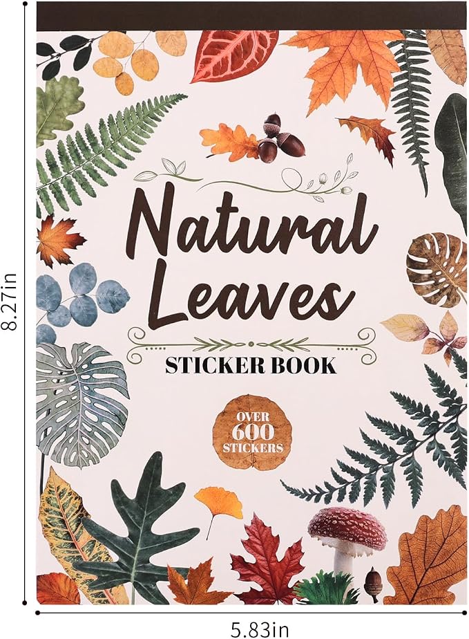 600+ Waterproof Vinyl Leaf Stickers, 30 Sheets Realistic Botanical Foliage Plant Stickers Book for Journaling Scrapbooking Water Bottle Laptop Planner Decoration, Nature-Themed DIY Supplies for Women