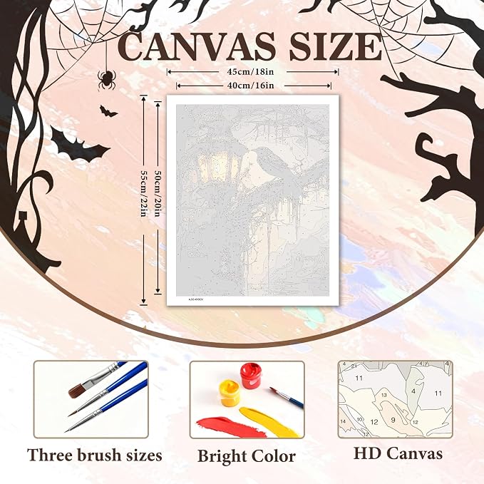 PHANTASYART Gothic Paint by Numbers Kit for Adults 16x20inch | Crow Paint by Number Adult, Raven Canvas Paint by Numbers for Adults, DIY Acrylic Painting Kit, Dark Academia Wall Art