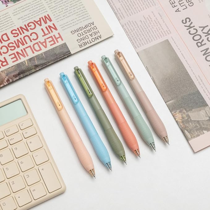 Linbsunne Gel Pens, 0.5mm Black Ink Pens Quick Dry, Macaron 12 pcs