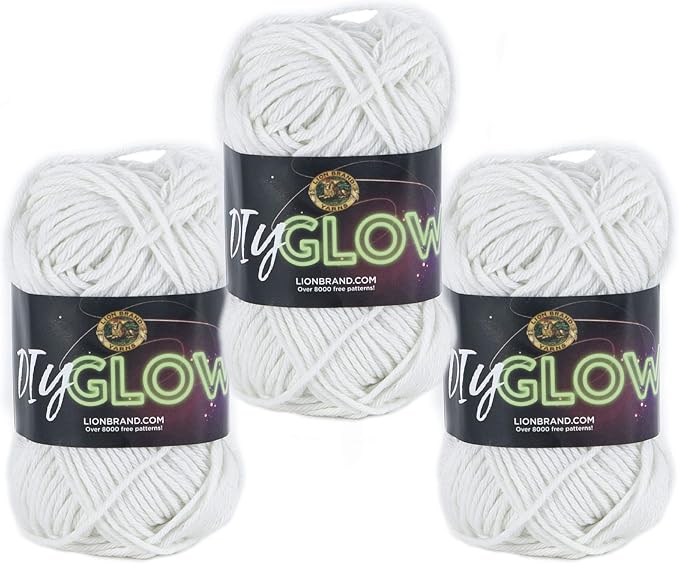 Lion Brand Yarn, DIY Glow, Glow in the Dark Yarn, Natural Off White, 3 Pack