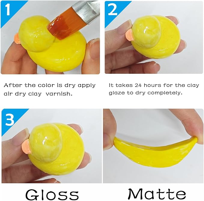 2 x 200ml Air Dry Clay Glaze, Protect Clay Surfaces, Gloss & Matte Glaze | Gloss & Matte Glaze, Air Dry Clay Varnish, Waterproof, Dustproof,Prevents Clay Scratches & Wear