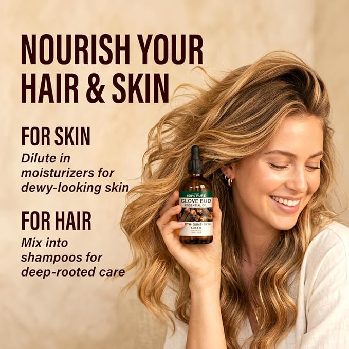 Kukka 100% Pure Clove Essential Oil for Skin, Diffuser, 4 Fl Oz | Eugenol-Rich, Steam Distilled, GC-MS Tested, Dropper - for Teeth, Gums, Hair, Skin Care, Diffuser, Aromatherapy
