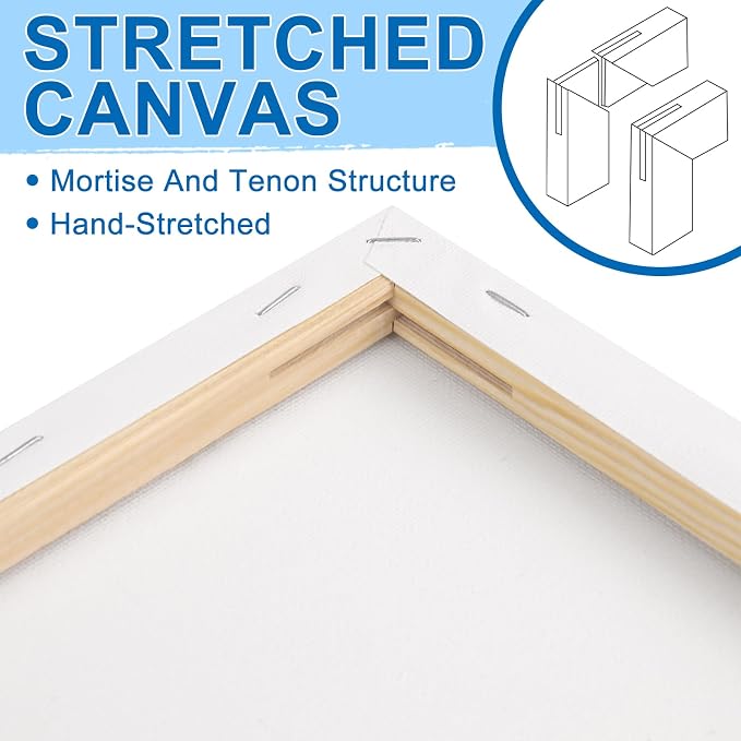 ESRICH Stretched Canvas for Painting, 3 Pack 9x12 Inch Canvas Value Pack,Primed Acid-Free Cotton Blank Canvases, Painting Canvas for Oil & Acrylic Paint.