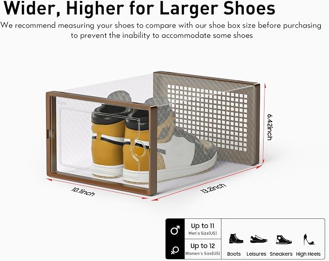 Kuject X-Large Shoe Storage Boxes 12 Pack, Clear Stackable Shoe Organizer