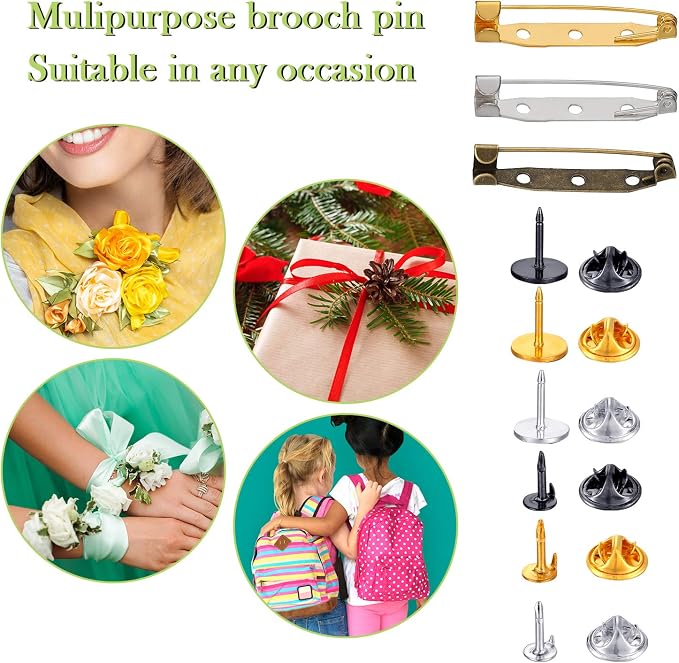 Chuangdi 200 Pieces Brooch Bar Pins Butterfly Clutch Blank Pins Set Safety Catch Back Butterfly Clutch Tie Tacks Backs with Blank for Crafts Projects Badge Name Tags Jewelry Supplies