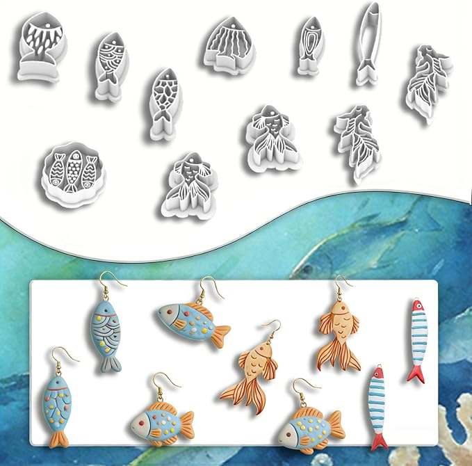 11 Pcs Ocean & Fish Polymer Clay Cutters Set