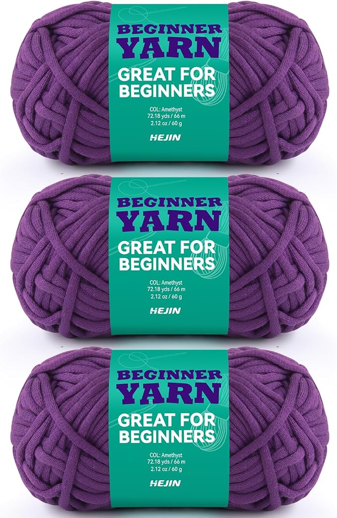 3x60g Amethyst Yarn for Crocheting and Knitting;3x66m (72yds) Cotton Yarn for Beginners with Easy-to-See Stitches;Worsted-Weight Medium #4;Cotton-Nylon Blend Yarn for Beginners Crochet Kit Making