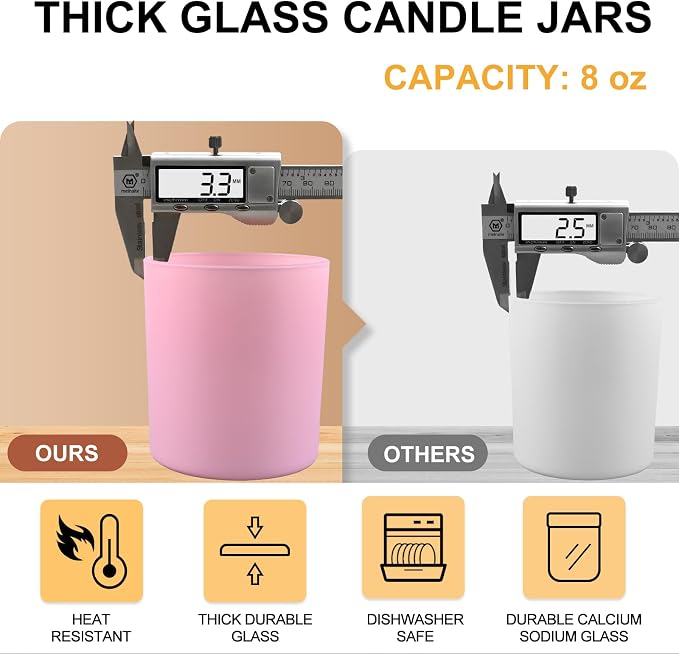 SHOWIN 8 OZ Thick Candle Jars for Making Candles 15 Pcs, Empty Jars with Wood Lids for Candle Making, Sample Container, Matte Pink