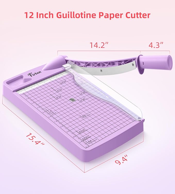 Firbon 12 Inch Guillotine Paper Cutter, Heavy Duty Paper Trimmer, Purple | 12-Sheet Capacity | Dual Scales | Paper, Cardstock & Photo Trimming | Scrapbooking Crafts | Office, Home & Studio Use
