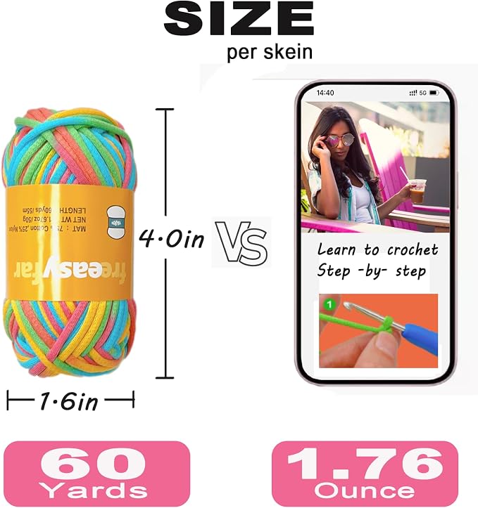 4x50g Beginner Easy Yarn for Crocheting and Knitting; Worsted-Weight Medium #4;Crocheting and Knitting kit with Tool Set (Red+Green+Latte+White, 4 Skein)