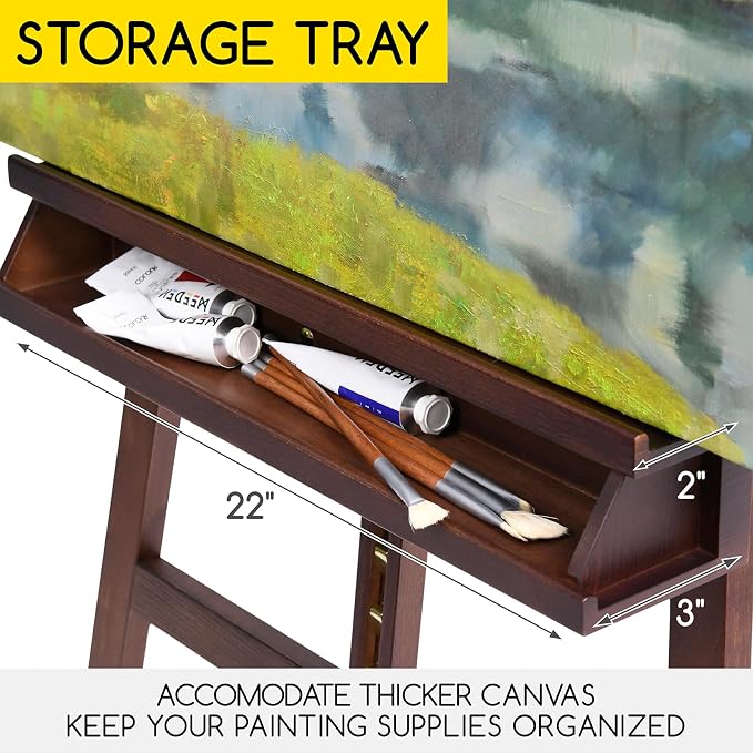 MEEDEN Large Easel Stand for Painting: Beech Wood Painting Easel for Adults | Solid Beech Wood Artist Easel - Studio Easel for Adults with Brush Holder, Holds Canvas up to 48" - Walnut